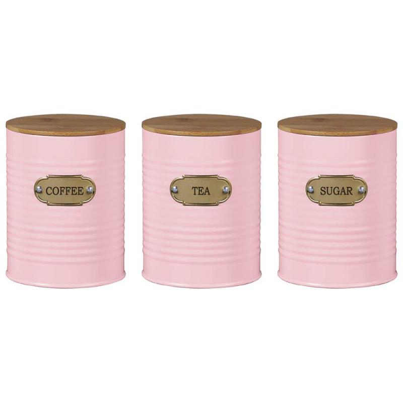 Набор банок 3x1200мл мет, крышка бамбук розовый (6шт) - 11004-Zxx x