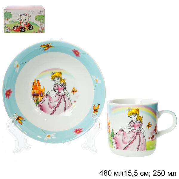 Набор детской посуды 2 пред Принцесса 480мл и 250мл C144B# (18шт) - 677717 xx