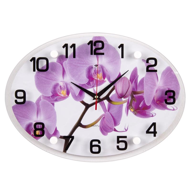 Часы настенные овал 25х35см Орхидея /Рубин (10шт) - 2434-1069x xx