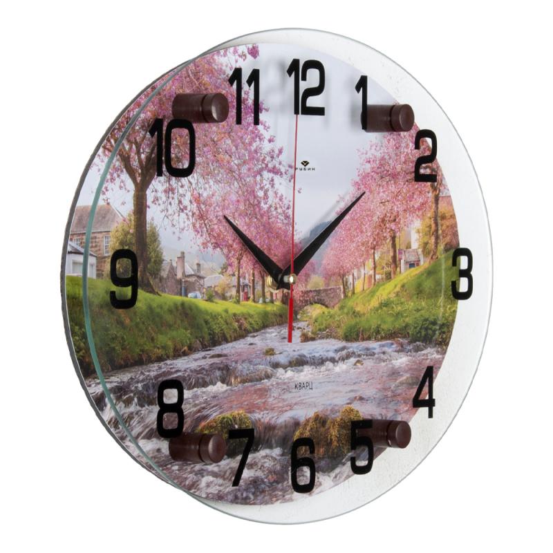 Часы настенные овал 25х35см Река при цветении сакуры /Рубин (10шт) - 2434-111x xx