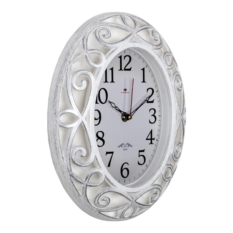 Часы настенные овал 31х26см белые с серебром Классика/Рубин (10шт) - 3126-001x xx