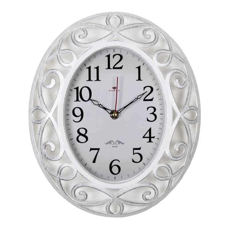 Часы настенные овал 31х26см белые с серебром Классика/Рубин (10шт) - 3126-001x xx