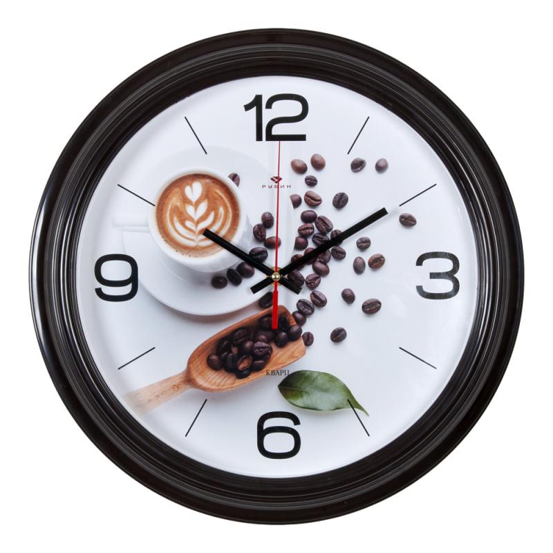 Часы настенные круг 35см темно- коричневый корпус Любителям кофе /Рубин (10шт) - 3527-18x xx