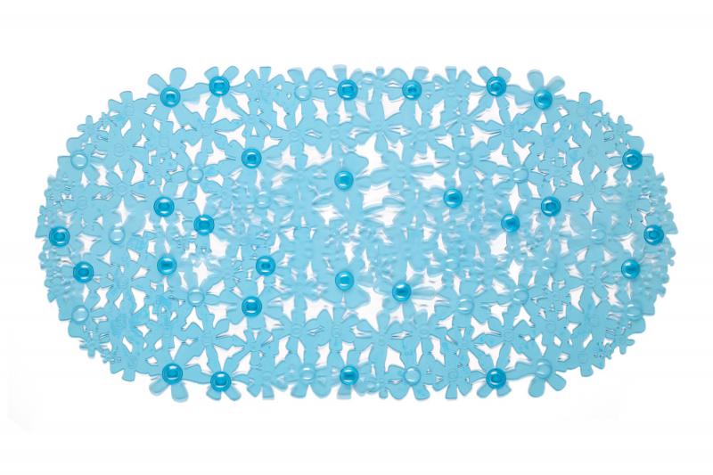 Коврики противоскользящий в ванную 66х35см Цветы голубой (1шт) - ЦБ-00-2959xx