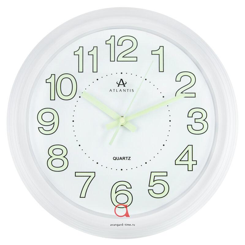 Часы настенные Atlantis круг 35,5см светящ.цифры 1420А10 white framexx