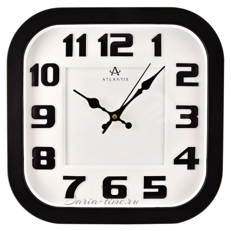 Часы настенные Atlantis квадрат 30х30см черный с белым циферблатом 2289ТС-Вxx