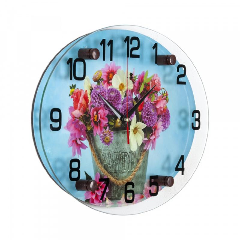 Часы настенные овал 25х35см Цветы в ведерке /Рубин (10шт) - 2434-967x xx