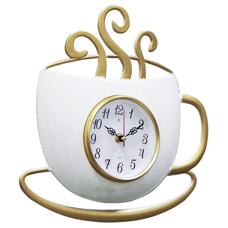 Часы настенные Чашка с дымком 31,5х30,5см корпус белый с золотом /Рубин (10шт) - 3432-005x xx