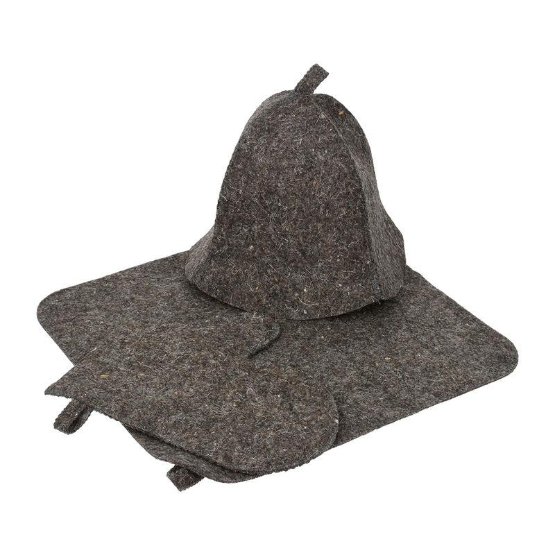 Набор д/бани и сауны 3 пред (шапка, коврик, рукавица) серый Hot Pot войлок (20шт) - 41345xx